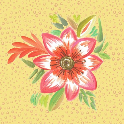 Framed Bright Flower on Dots Print