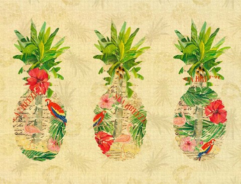 Framed Triple Tropical Pineapple Collage Print