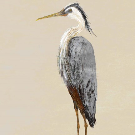 Framed Heron on Tan II Print