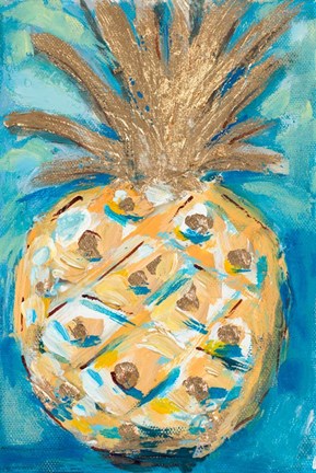 Framed Blue Gold Pineapple Print