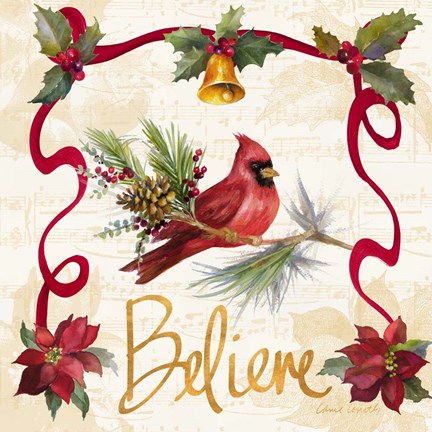 Framed Christmas Poinsettia Ribbon I Print