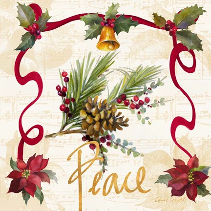 Framed Christmas Poinsettia Ribbon II Print