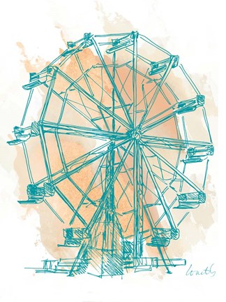 Framed Teal Ferris Wheel I Print