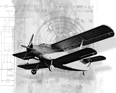 Framed Flight Plans BW II Print