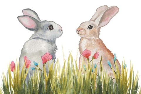 Framed Bunnies Among the Flowers II Print