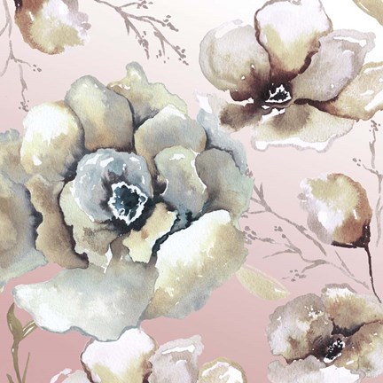 Framed Neutral Flowers on Pink II Print