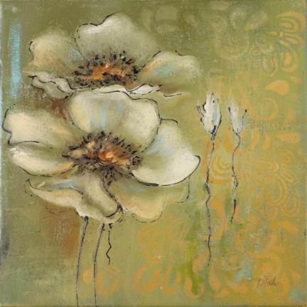 Framed Green Flowers I Print