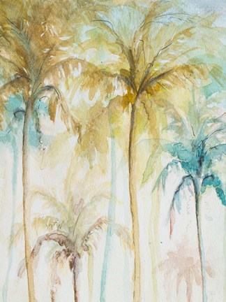 Framed Watercolor Palms in Blue II Print