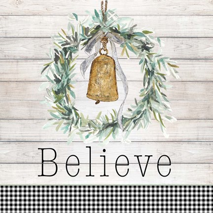Framed Believe Bell Wreath Print