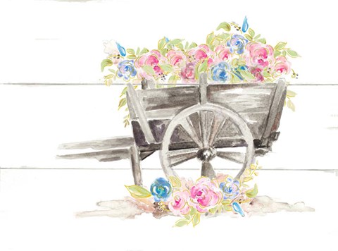 Framed Wood Cart Floral Print