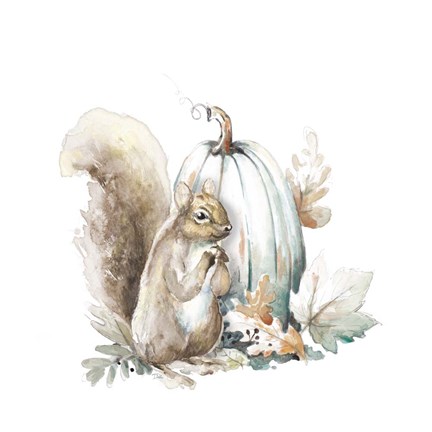Framed Squirrel and Pumpkin I Print