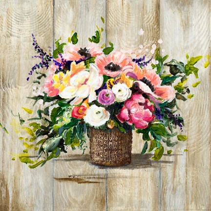 Framed Basket with Flowers Print