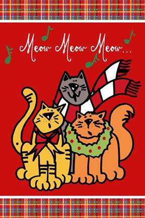 Framed Christmas Cat Jingles on Red Plaid Print