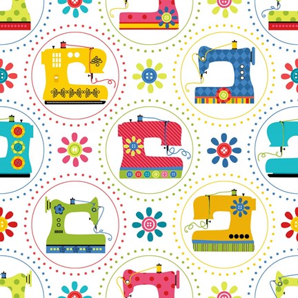 Framed Sew Excited Sewing Machine Circles Print