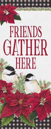 Framed Chickadee Christmas Red - Friends Gather vertical Print