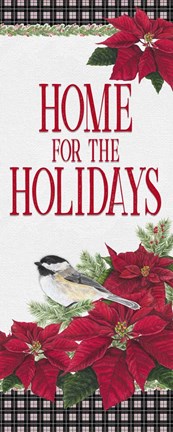 Framed Chickadee Christmas Red - Home for the Holidays vertical Print