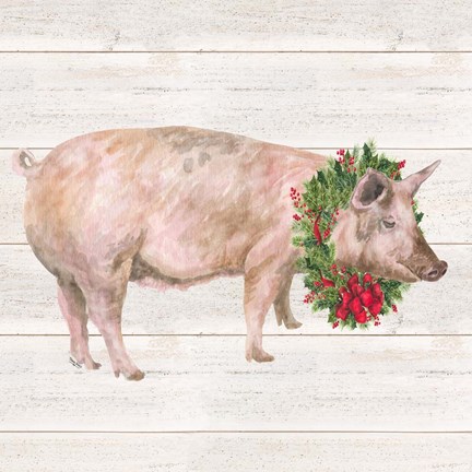 Framed Christmas on the Farm IV Pig Print