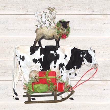 Framed Christmas on the Farm VII Trio Facing right Print