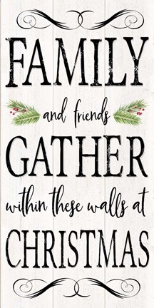 Framed Peaceful Christmas - Family Gathers vert black text Print