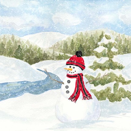Framed Snowman Wonderland III Stream Scene Print