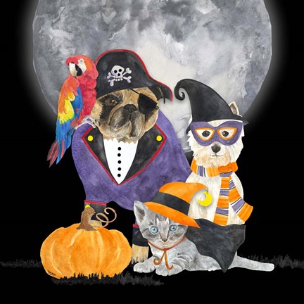 Framed Fright Night Friends III Pirate Pug Print