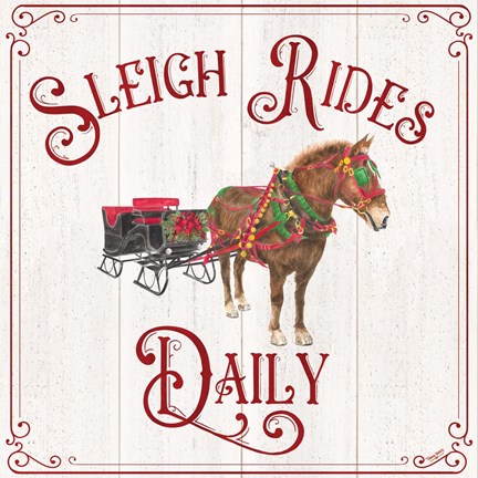 Framed Vintage Christmas Signs V-Sleigh Rides Print