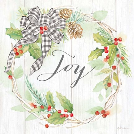 Framed Holiday Gingham Wreath II Print