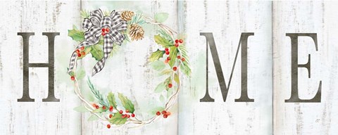 Framed Holiday Gingham Wreath panel I Print