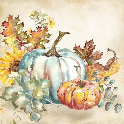 Framed Watercolor Harvest Pumpkin III Print