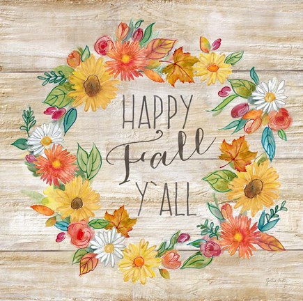 Framed Happy Harvest III-Wreath Print