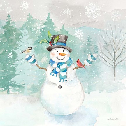 Framed Let it Snow Blue Snowman I Print
