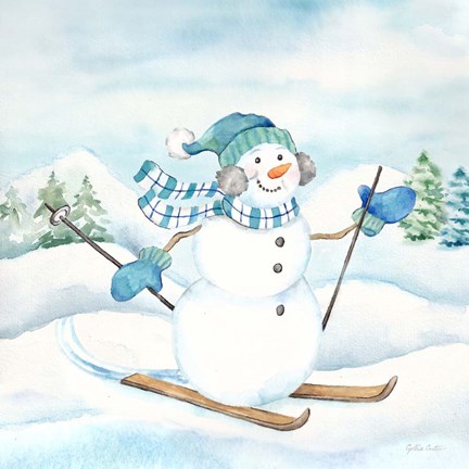 Framed Let it Snow Blue Snowman III Print