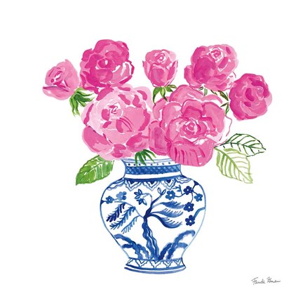 Framed Chinoiserie Roses on White I Print