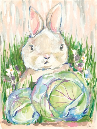 Framed Bunny in the Cabbage Patch Print