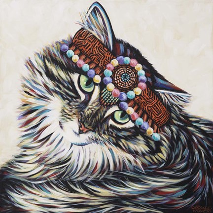 Framed Hippie Cat I Print