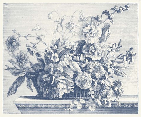 Framed Navy Basket of Flowers II Print