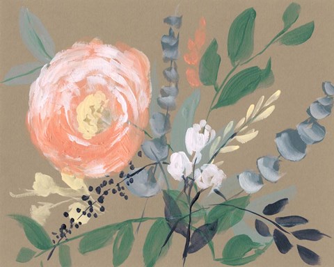 Framed Flowers on Mocha II Print