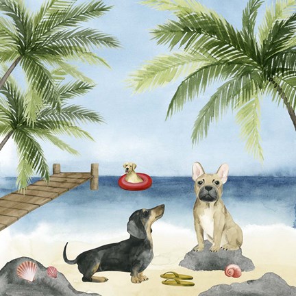 Framed Dogs on Deck I Print