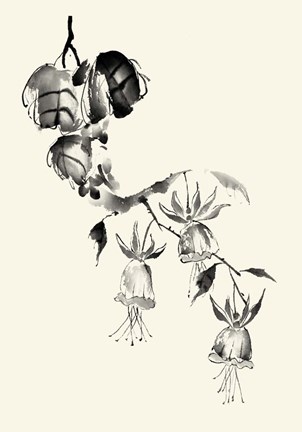 Framed Ink Wash Floral VIII - Fuchsia Print