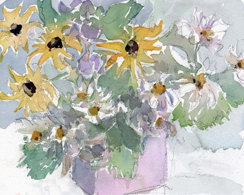 Framed Daisies &amp; Black Eyed Susans II Print