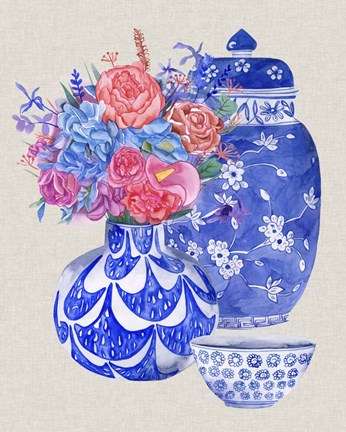 Framed Delft Blue Vases I Print