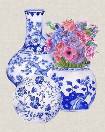 Framed Delft Blue Vases II Print