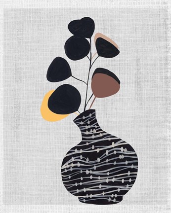 Framed Decorated Vase with Plant I Print