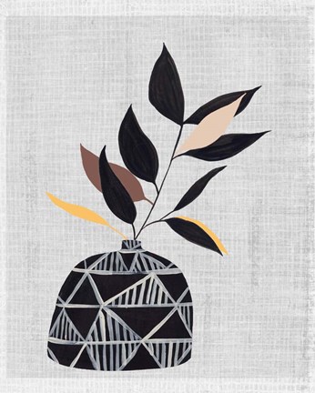 Framed Decorated Vase with Plant IV Print