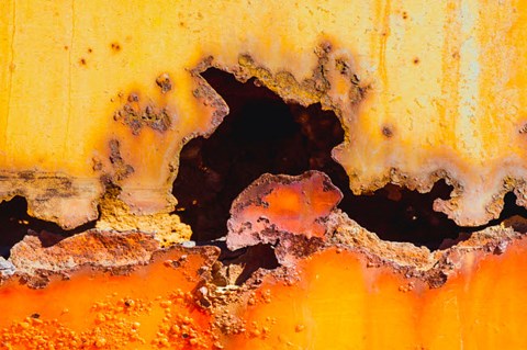 Framed Details Of Rust And Paint On Metal 2 Print