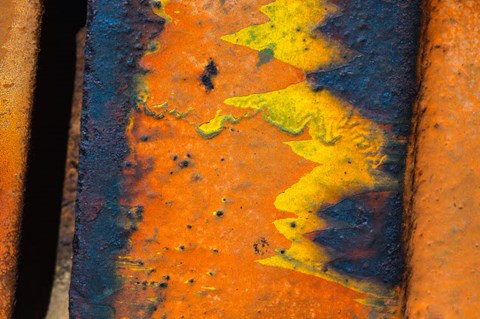 Framed Details Of Rust And Paint On Metal 10 Print