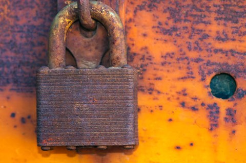 Framed Details Of Rust And Paint On Metal 18 Print