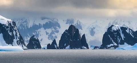 Framed Antarctic Peninsula, Antarctica, Spert Island Craggy Rocks And Mountains Print