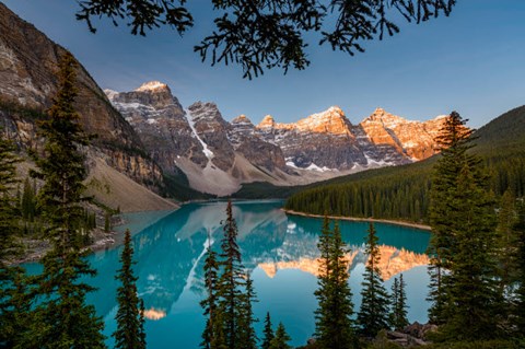 Framed Alberta, Banff National Park, Moraine Lake At Sunrise Print