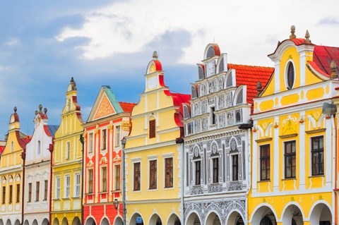 Framed Europe, Czech Republic, Telc Colorful Houses On Main Square Print